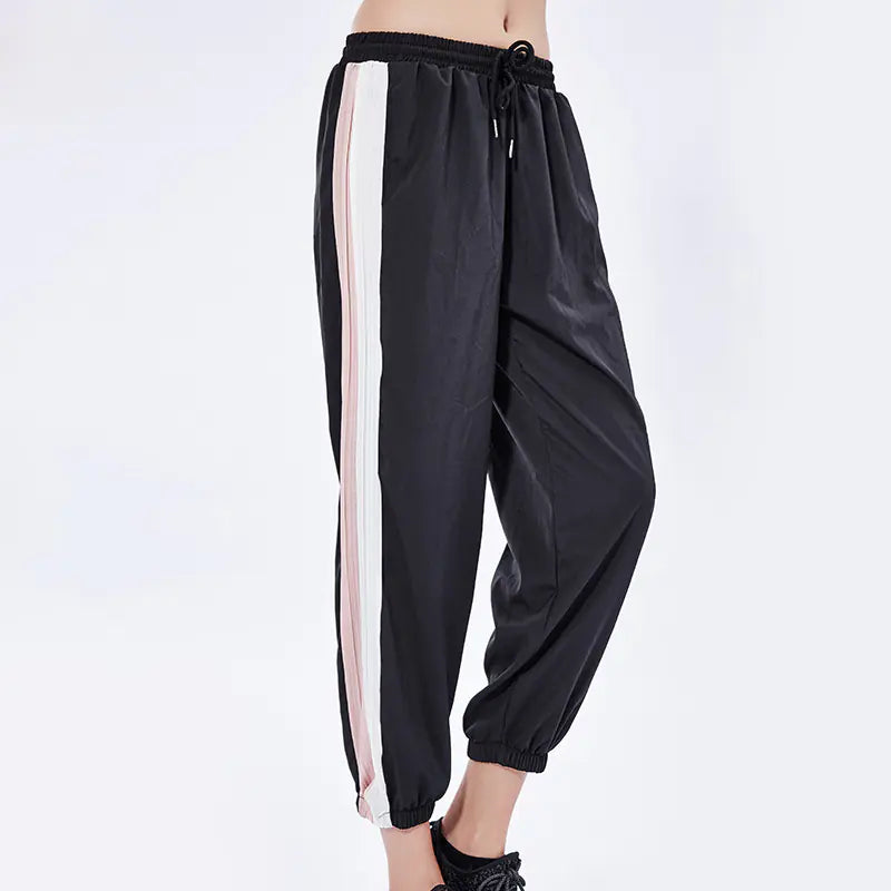 Women’s Color-Block Ruffled Sports Pants – Breathable Loose-Fit Yoga & Running Joggers with Elastic Ankle Cuffs