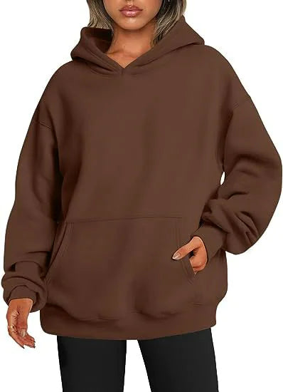 Women’s Oversized Pullover Hoodie – Soft Fleece-Look Sweatshirt with Kangaroo Pocket, Long Sleeve