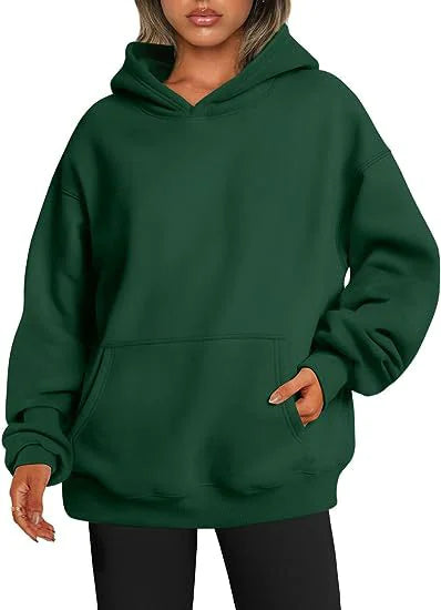 Women’s Oversized Pullover Hoodie – Soft Fleece-Look Sweatshirt with Kangaroo Pocket, Long Sleeve
